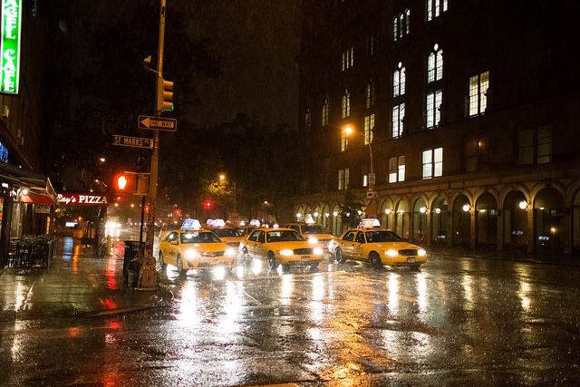 Taxis in the rain by Dan Nguyen on Flickr